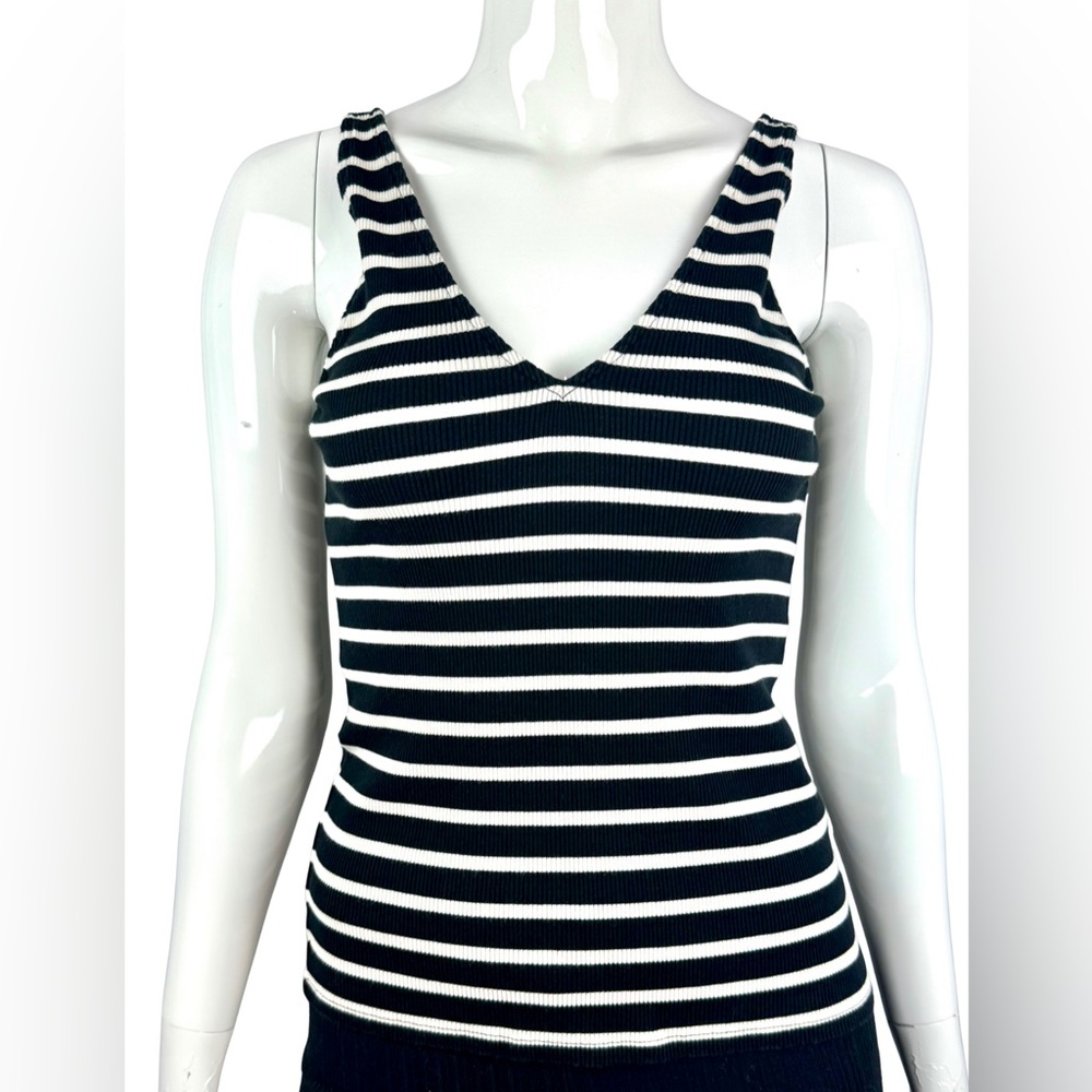 Express Black & White Striped Ribbed Knit Tank Top - Size M